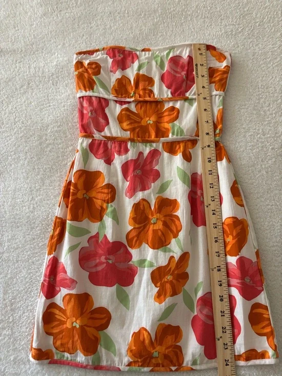 SABO Strapless Floral Mini Dress in White with Pink & Orange Blooms Size XS - Picture 4 of 15
